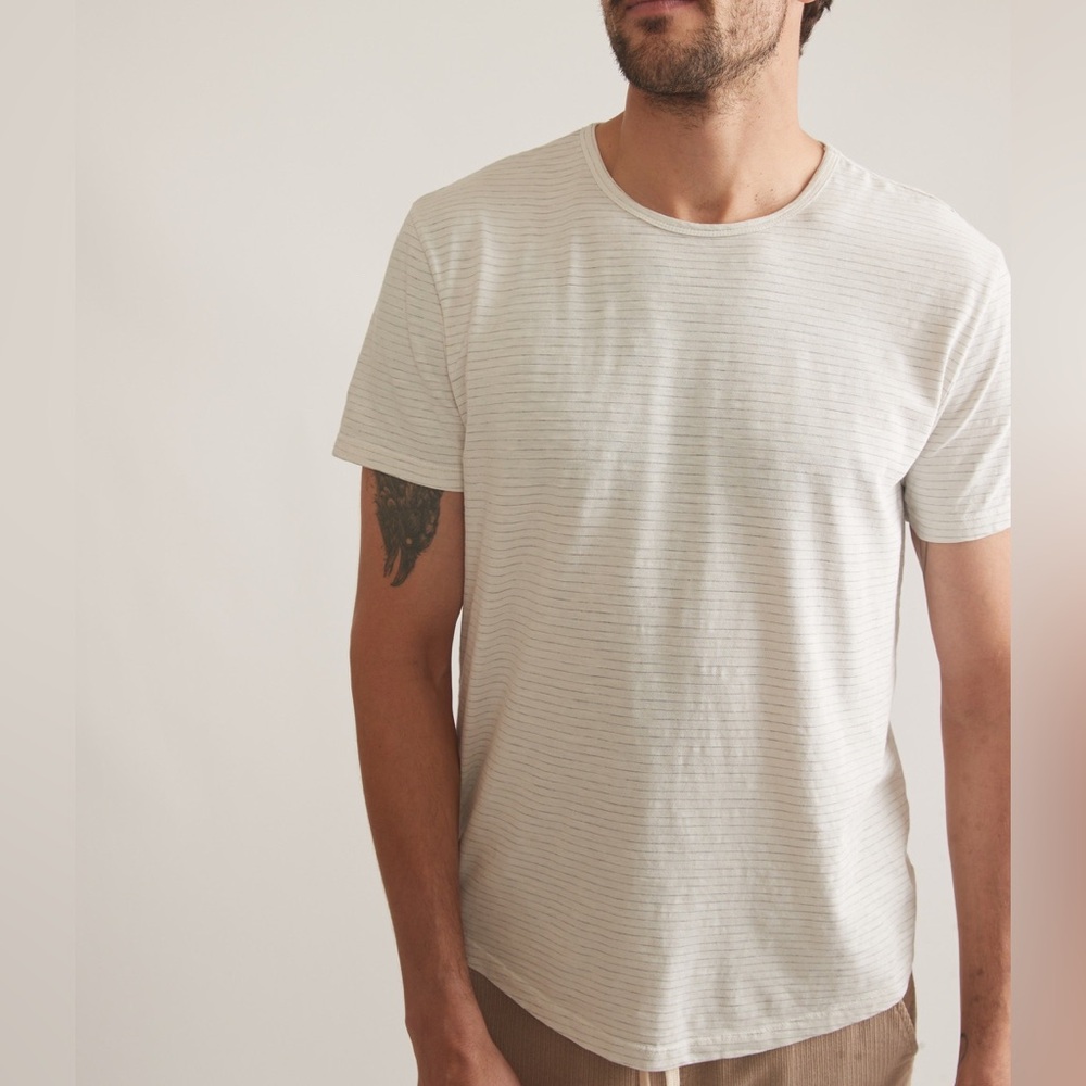 Marine Layer Tailored Crew Tee Cream/beige Gray Shirt Men's Size M/L Cotton Soft